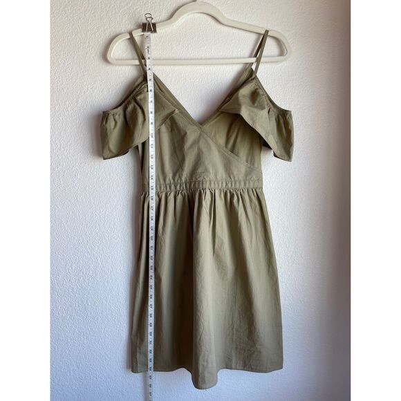 Madewell Khaki Tan Cold-Shoulder V-Neck V-Back Ruffle Wrap Style Dress Size 00 - Picture 10 of 12